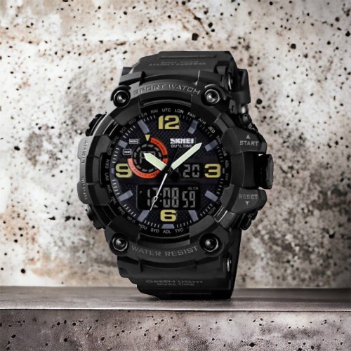 Годинник наручний чоловічий SKMEI 1520BK BLACK, армійський годинник протиударний. Колір: чорний