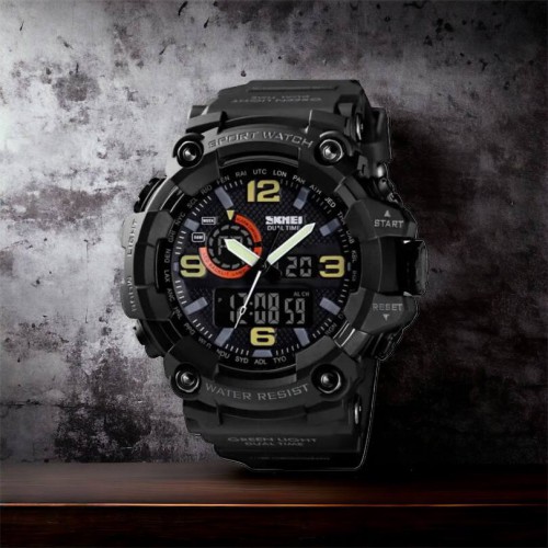 Годинник наручний чоловічий SKMEI 1520BK BLACK, армійський годинник протиударний. Колір: чорний