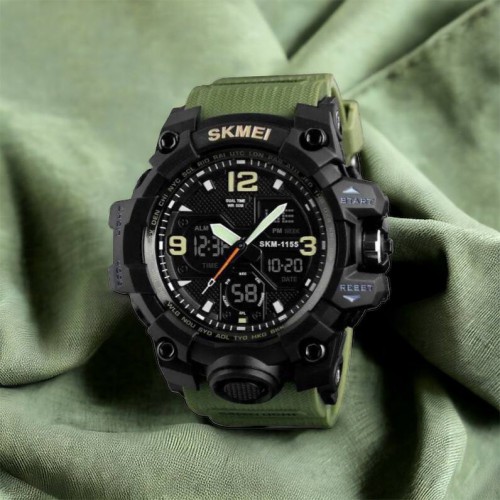 Годинник наручний чоловічий SKMEI 1155BAG, годинник тактичний протиударний, армійський годинник. Колір: зелений