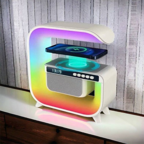Нічний акумуляторний RGB G3 з бездротовою зарядкою 15W і Bluetooth колонкою 3W Настільна смарт лампа