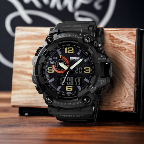 Годинник наручний чоловічий SKMEI 1520BK BLACK, армійський годинник протиударний. Колір: чорний