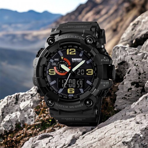 Годинник наручний чоловічий SKMEI 1520BK BLACK, армійський годинник протиударний. Колір: чорний