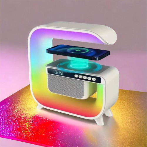 Нічний акумуляторний RGB G3 з бездротовою зарядкою 15W і Bluetooth колонкою 3W Настільна смарт лампа