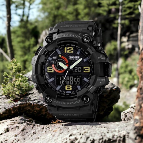 Годинник наручний чоловічий SKMEI 1520BK BLACK, армійський годинник протиударний. Колір: чорний