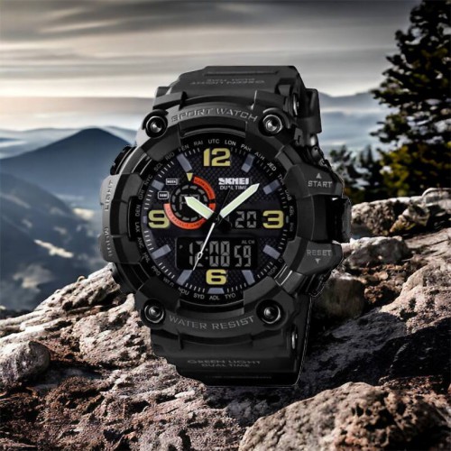 Годинник наручний чоловічий SKMEI 1520BK BLACK, армійський годинник протиударний. Колір: чорний
