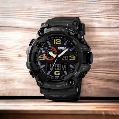 Годинник наручний чоловічий SKMEI 1520BK BLACK, армійський годинник протиударний. Колір: чорний