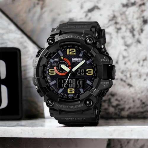 Годинник наручний чоловічий SKMEI 1520BK BLACK, армійський годинник протиударний. Колір: чорний