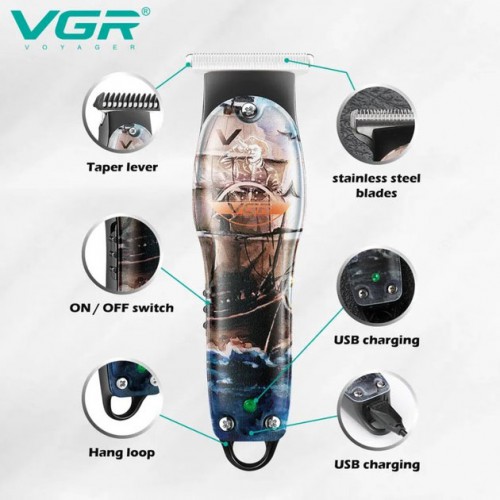 Професійний триммер для стрижки волосся та бороди VGR V-953 з насадками, окантувальна машинка