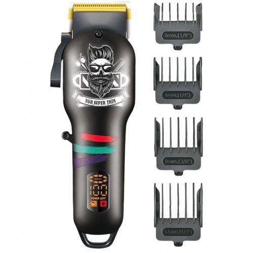 Машинка для стрижки волосся та бороди професійна VGR V-699 з насадками та LED дисплеєм. Колір: чорний