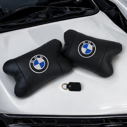 Авто подушки 2шт — набір BMW з натуральної шкіри, на підголівник у машину, Автомобільна подушка БМВ