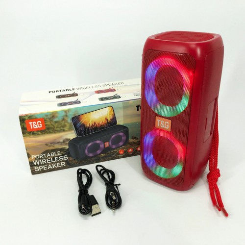 Портативна колонка TG333 2x5W з RGB підсвічуванням, бездротова колонка портативна потужна. Колір: червоний