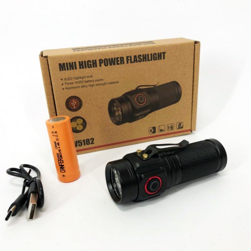 Ліхтар PLD W5182-3XHP360, Ручний ліхтарик led, Водонепроникний ліхтар, Кишеньковий ліхтар із usb зарядкою