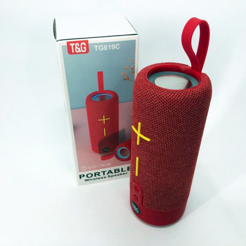 Портативна Bluetooth колонка TG619C FM-радіо USB/TF з ремінцем, гучна блютуз колонка. Колір: червоний