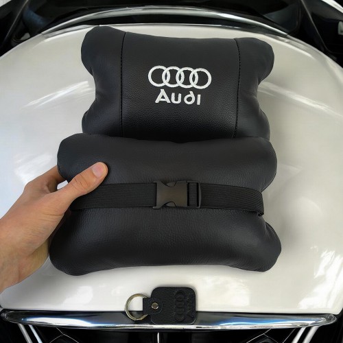 Набір автодушки 2шт на підголовник Audi / Ауді з натуральної шкіри чорна / Підголовник в машину