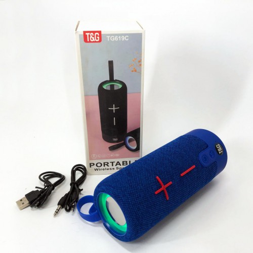 Портативна Bluetooth колонка TG619C FM-радіо USB/TF з ремінцем, блютуз колонка з підсвічуванням. Колір: синій