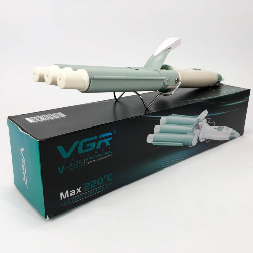 Плойка потрійна для волосся VGR V-595 Professional потрійна плойка хвиля 22 мм щипці на три хвилі 90 Вт