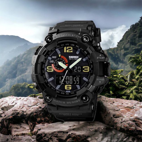 Годинник наручний чоловічий SKMEI 1520BK BLACK, армійський годинник протиударний. Колір: чорний