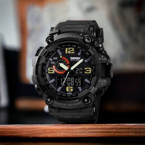 Годинник наручний чоловічий SKMEI 1520BK BLACK, армійський годинник протиударний. Колір: чорний