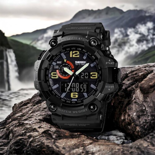Годинник наручний чоловічий SKMEI 1520BK BLACK, армійський годинник протиударний. Колір: чорний