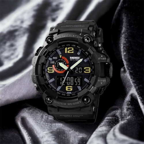 Годинник наручний чоловічий SKMEI 1520BK BLACK, армійський годинник протиударний. Колір: чорний