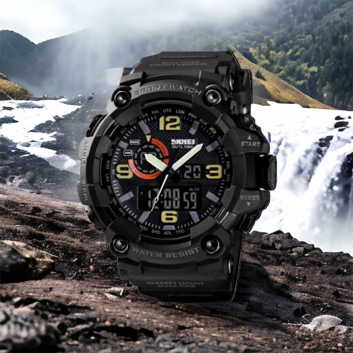 Годинник наручний чоловічий SKMEI 1520BK BLACK, армійський годинник протиударний. Колір: чорний