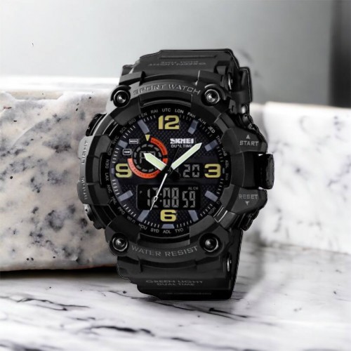 Годинник наручний чоловічий SKMEI 1520BK BLACK, армійський годинник протиударний. Колір: чорний