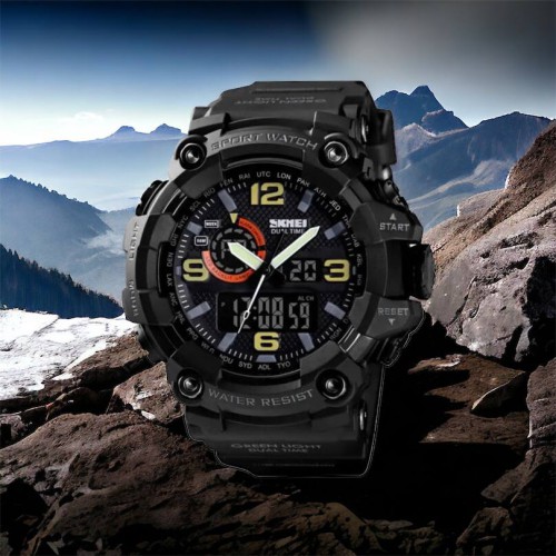 Годинник наручний чоловічий SKMEI 1520BK BLACK, армійський годинник протиударний. Колір: чорний