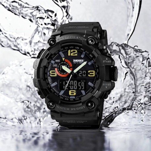 Годинник наручний чоловічий SKMEI 1520BK BLACK, армійський годинник протиударний. Колір: чорний