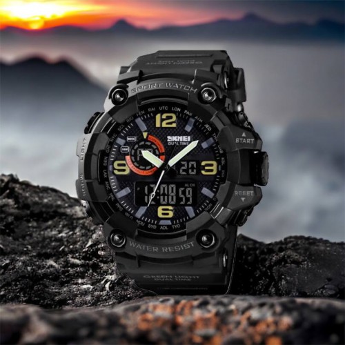 Годинник наручний чоловічий SKMEI 1520BK BLACK, армійський годинник протиударний. Колір: чорний