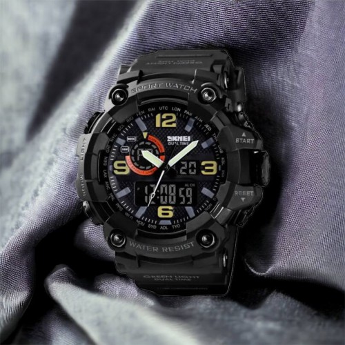 Годинник наручний чоловічий SKMEI 1520BK BLACK, армійський годинник протиударний. Колір: чорний