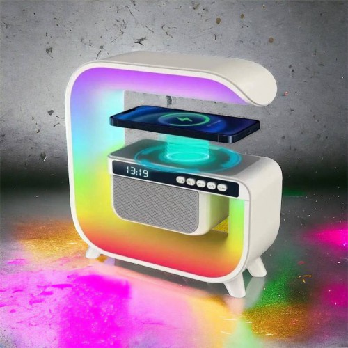 Нічний акумуляторний RGB G3 з бездротовою зарядкою 15W і Bluetooth колонкою 3W Настільна смарт лампа