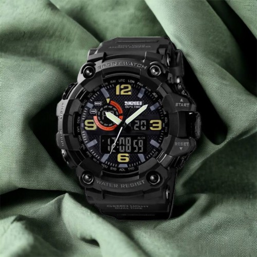 Годинник наручний чоловічий SKMEI 1520BK BLACK, армійський годинник протиударний. Колір: чорний