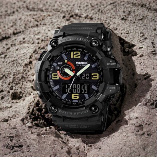 Годинник наручний чоловічий SKMEI 1520BK BLACK, армійський годинник протиударний. Колір: чорний