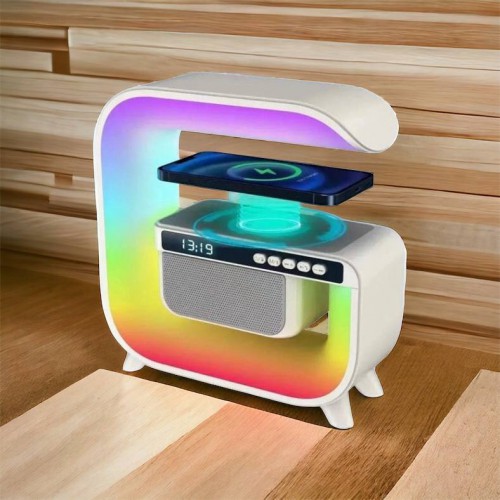 Нічний акумуляторний RGB G3 з бездротовою зарядкою 15W і Bluetooth колонкою 3W Настільна смарт лампа