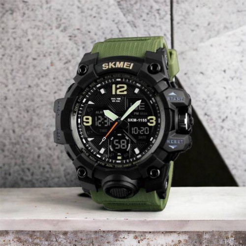 Годинник наручний чоловічий SKMEI 1155BAG, годинник тактичний протиударний, армійський годинник. Колір: зелений