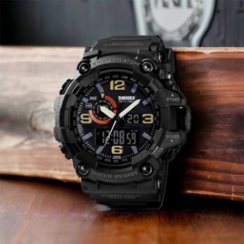 Годинник наручний чоловічий SKMEI 1520BK BLACK, армійський годинник протиударний. Колір: чорний
