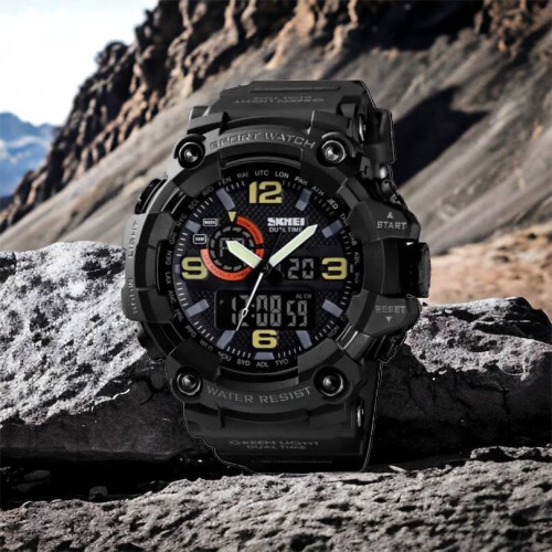 Годинник наручний чоловічий SKMEI 1520BK BLACK, армійський годинник протиударний. Колір: чорний