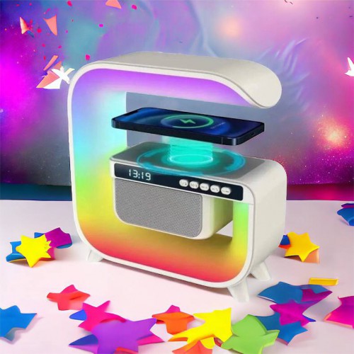 Нічний акумуляторний RGB G3 з бездротовою зарядкою 15W і Bluetooth колонкою 3W Настільна смарт лампа