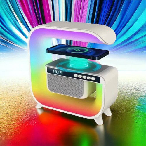 Нічний акумуляторний RGB G3 з бездротовою зарядкою 15W і Bluetooth колонкою 3W Настільна смарт лампа