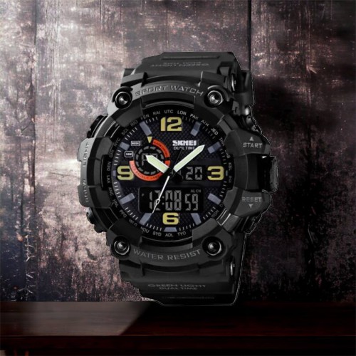 Годинник наручний чоловічий SKMEI 1520BK BLACK, армійський годинник протиударний. Колір: чорний