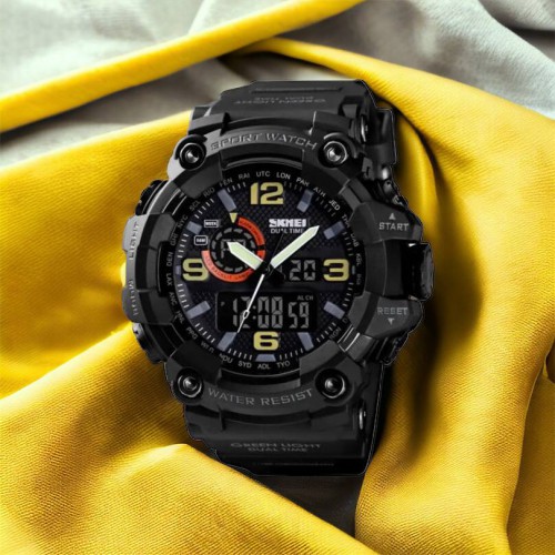 Годинник наручний чоловічий SKMEI 1520BK BLACK, армійський годинник протиударний. Колір: чорний