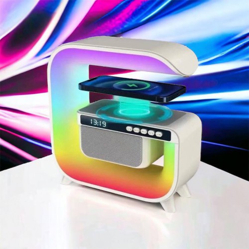 Нічний акумуляторний RGB G3 з бездротовою зарядкою 15W і Bluetooth колонкою 3W Настільна смарт лампа