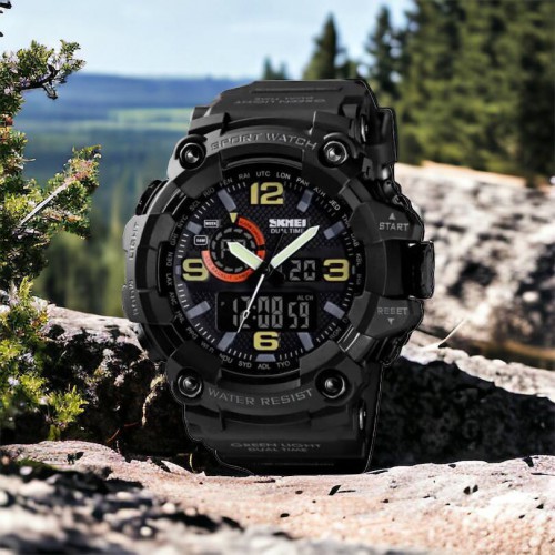 Годинник наручний чоловічий SKMEI 1520BK BLACK, армійський годинник протиударний. Колір: чорний