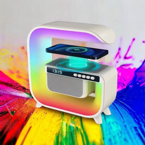 Нічний акумуляторний RGB G3 з бездротовою зарядкою 15W і Bluetooth колонкою 3W Настільна смарт лампа