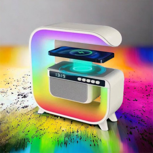 Нічний акумуляторний RGB G3 з бездротовою зарядкою 15W і Bluetooth колонкою 3W Настільна смарт лампа