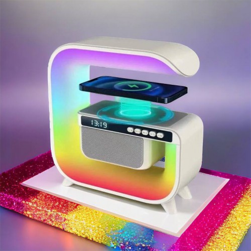 Нічний акумуляторний RGB G3 з бездротовою зарядкою 15W і Bluetooth колонкою 3W Настільна смарт лампа