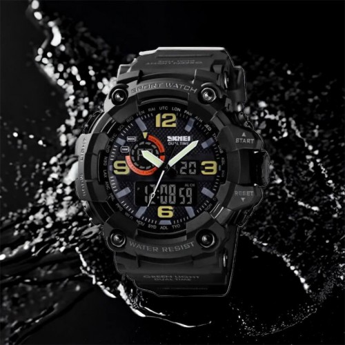 Годинник наручний чоловічий SKMEI 1520BK BLACK, армійський годинник протиударний. Колір: чорний