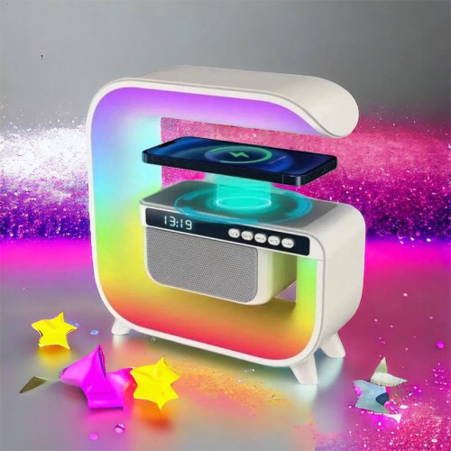 Нічний акумуляторний RGB G3 з бездротовою зарядкою 15W і Bluetooth колонкою 3W Настільна смарт лампа