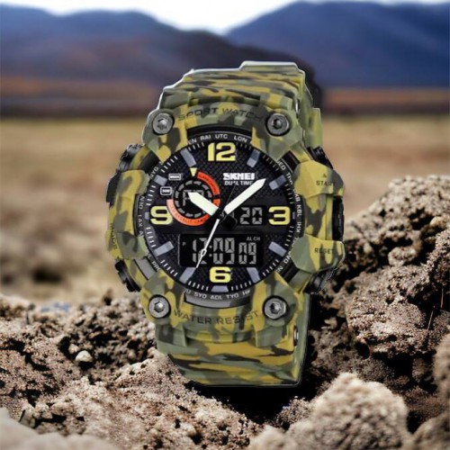 Годинник наручний чоловічий SKMEI 1520CMGN CAMO GREEN, годинник військовий чоловічий, для військовослужбовців. Колір: камуфляж