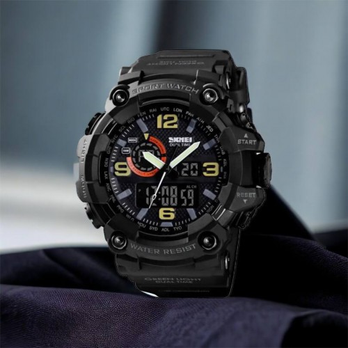 Годинник наручний чоловічий SKMEI 1520BK BLACK, армійський годинник протиударний. Колір: чорний